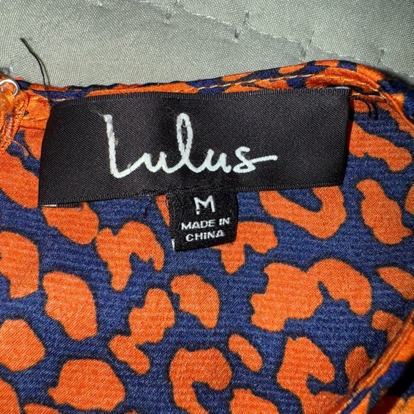 LULUS Color Me Wild Orange and Navy Blue Leopard Print Peplum Top size M. NWOT - Picture 8 of 12